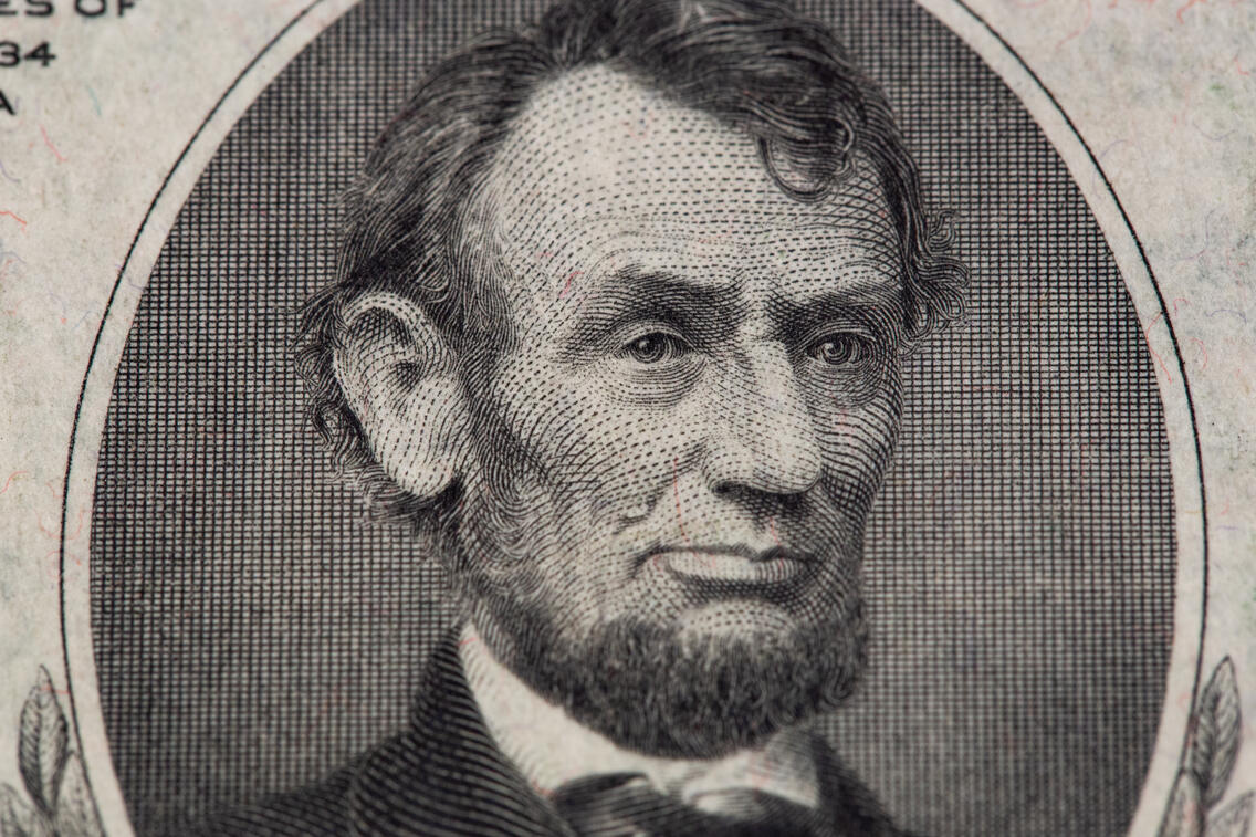 Macro shot of $5 bill